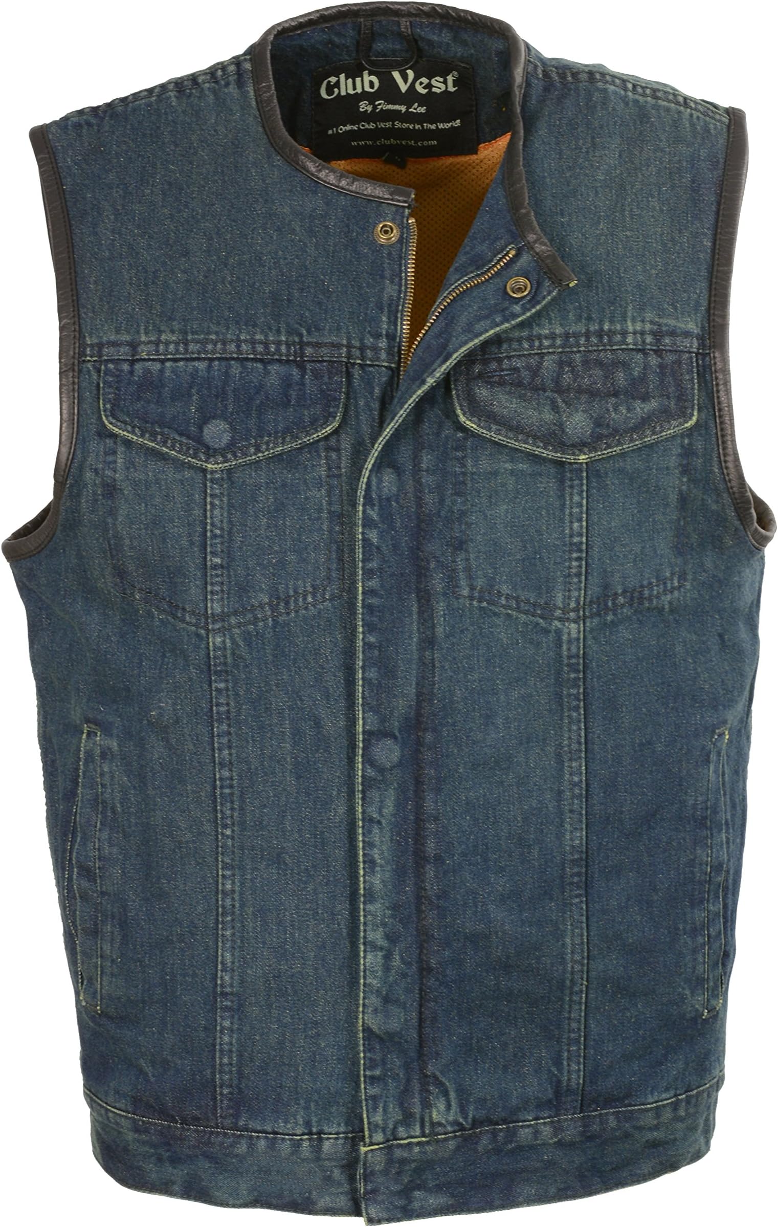 MEN's Collarless Denim with Hidden