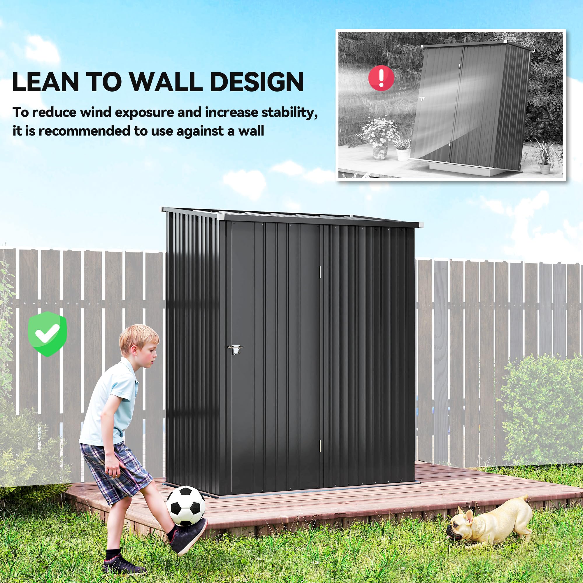 Outsunny 5' x 3' Outdoor Storage Shed, Steel Garden Shed with Single Lockable Door and Gloves, Tool Storage House for Backyard, Patio, Lawn, Black — view 5