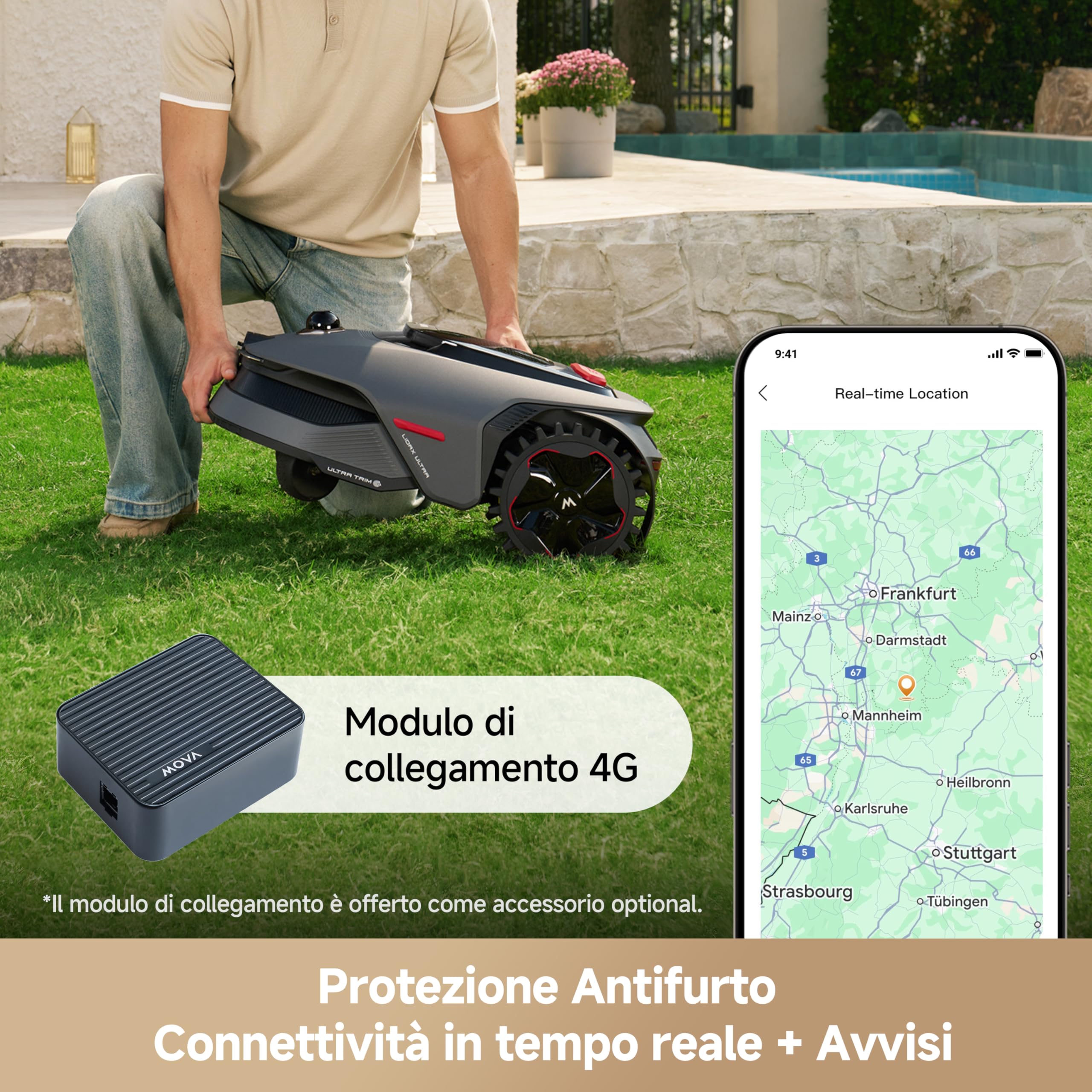 MOVA LiDAX Ultra 800 Robot Tagliaerba Senza Filo Perimetrale, Consigliato 800 m², Mappatura Automatica senza RTK con LiDAR 3D 360° e Visione IA, Taglio Bordi 5 cm, Percorso a U Efficace