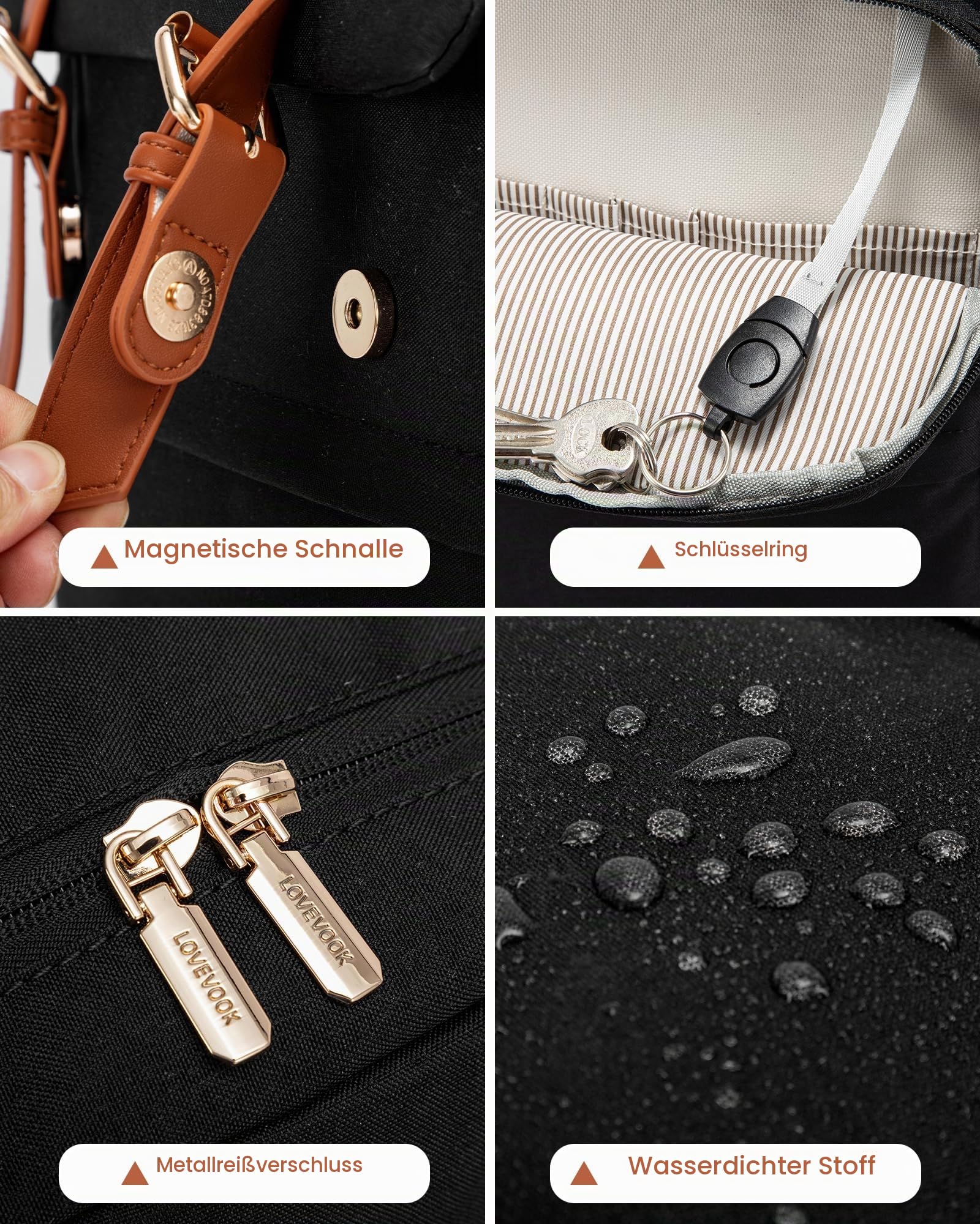 LOVEVOOK Schulrucksack Teenager Mädchen, Rucksack Damen Herren, Wasserdichter Travel Backpack mit Laptop Fach 17 Zoll, School Bag Tagesrucksack, Handgepäck für Lehrer Schule Business Reise Schwarz