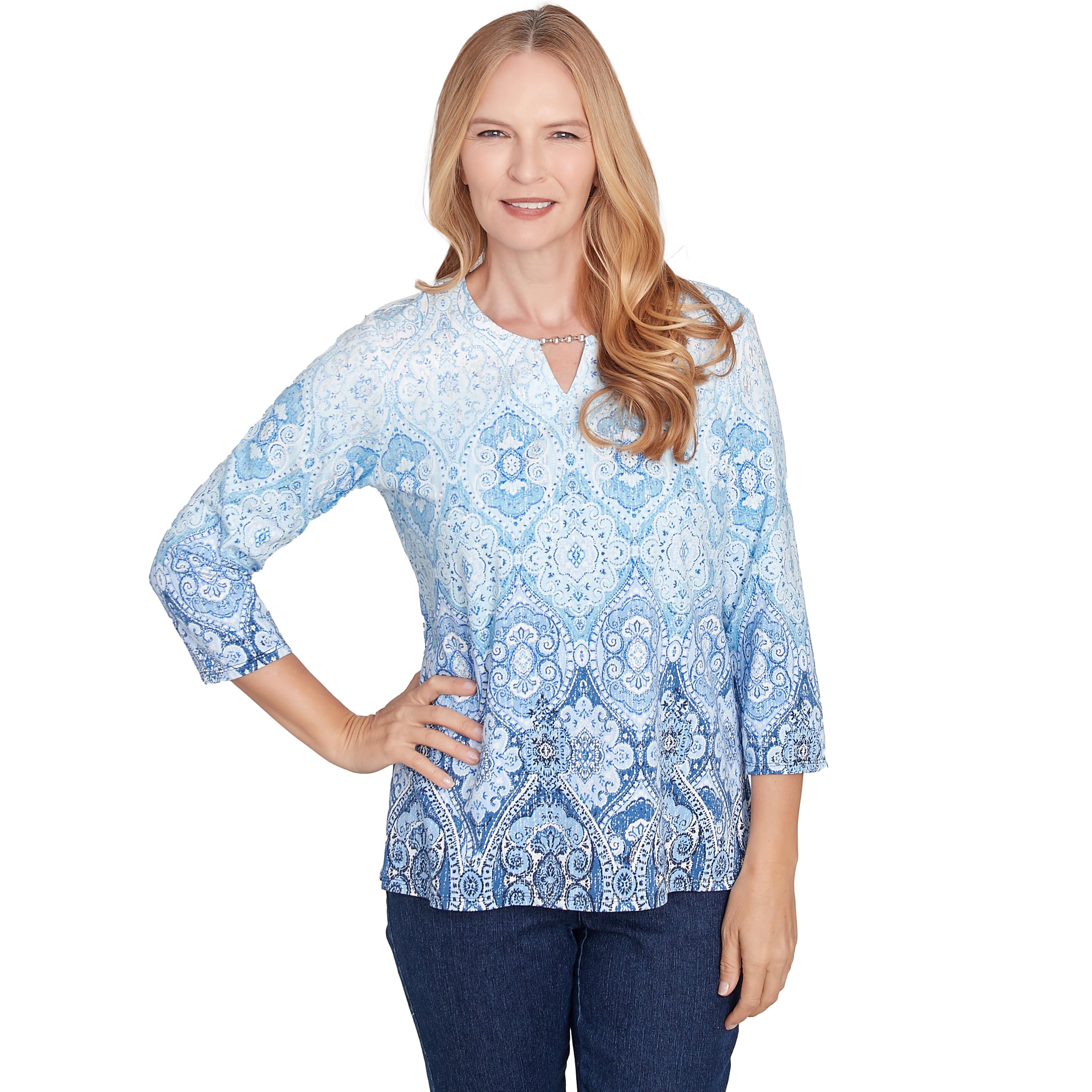 Split Beaded Neck Ombre Medallion Top