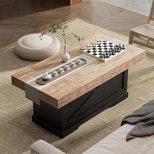 Miniatura 7 de Mesa de café Lareth 39 pulg. Mesa rústica central con pedestal de madera en X para sala de estar, ahorro de espacio, mesa de té de oficina en casa