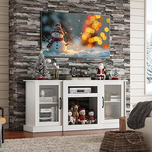 Miniatura 3 de WLIVE Soporte de TV de granja para TV de 65 pulgadas, centro de entretenimiento de 58 pulgadas con armarios de almacenamiento, estantes abiertos