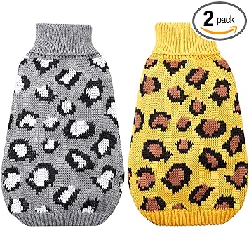 Dog Sweater Leopard Pattern 2 Pieces Dog Turtleneck Sweaters Knitwear Warm Pet Sweater Cheetah Dog Shirt Leopard Dog Sweater Puppy Outfits for Small Dogs Pet and Cat (Medium)