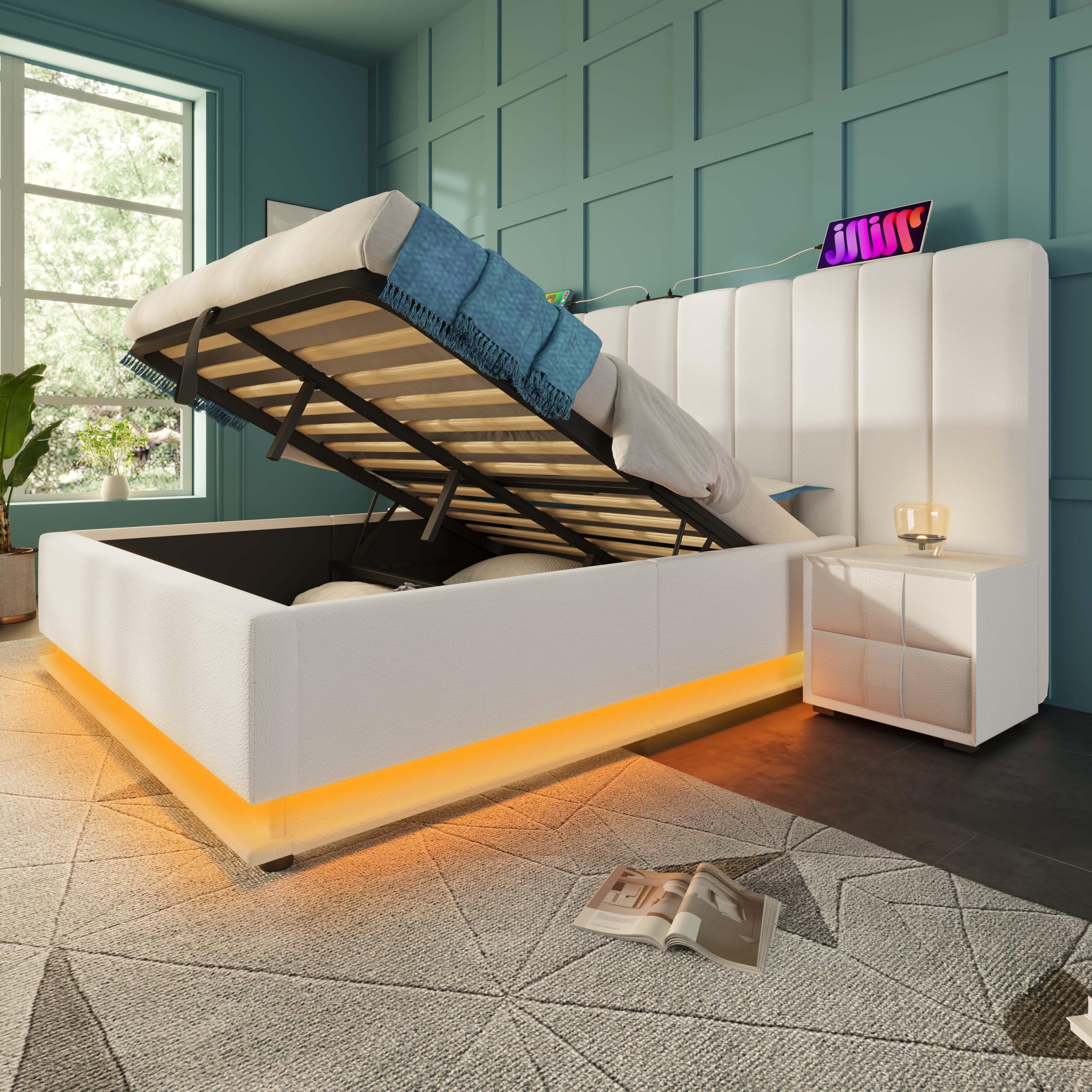 Camas Articuladas Electricas TUUOUY Cama Acolchada Para Dormitorio Con  Luces LED, Cama Individual, Cama Doble, Camas Para Adultos Y Adolescentes,  Con Respaldo Suave, Marco De Cama De Plataforma, Rosa, DH001 Cama De, image size:2560x2560