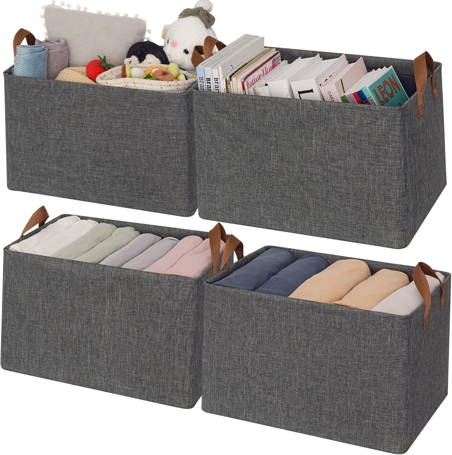 GRANNY SAYS Bundle of 4-Pack Rectangle Lidless Storage Bins & 2-Pack Linen Closet Organizers
