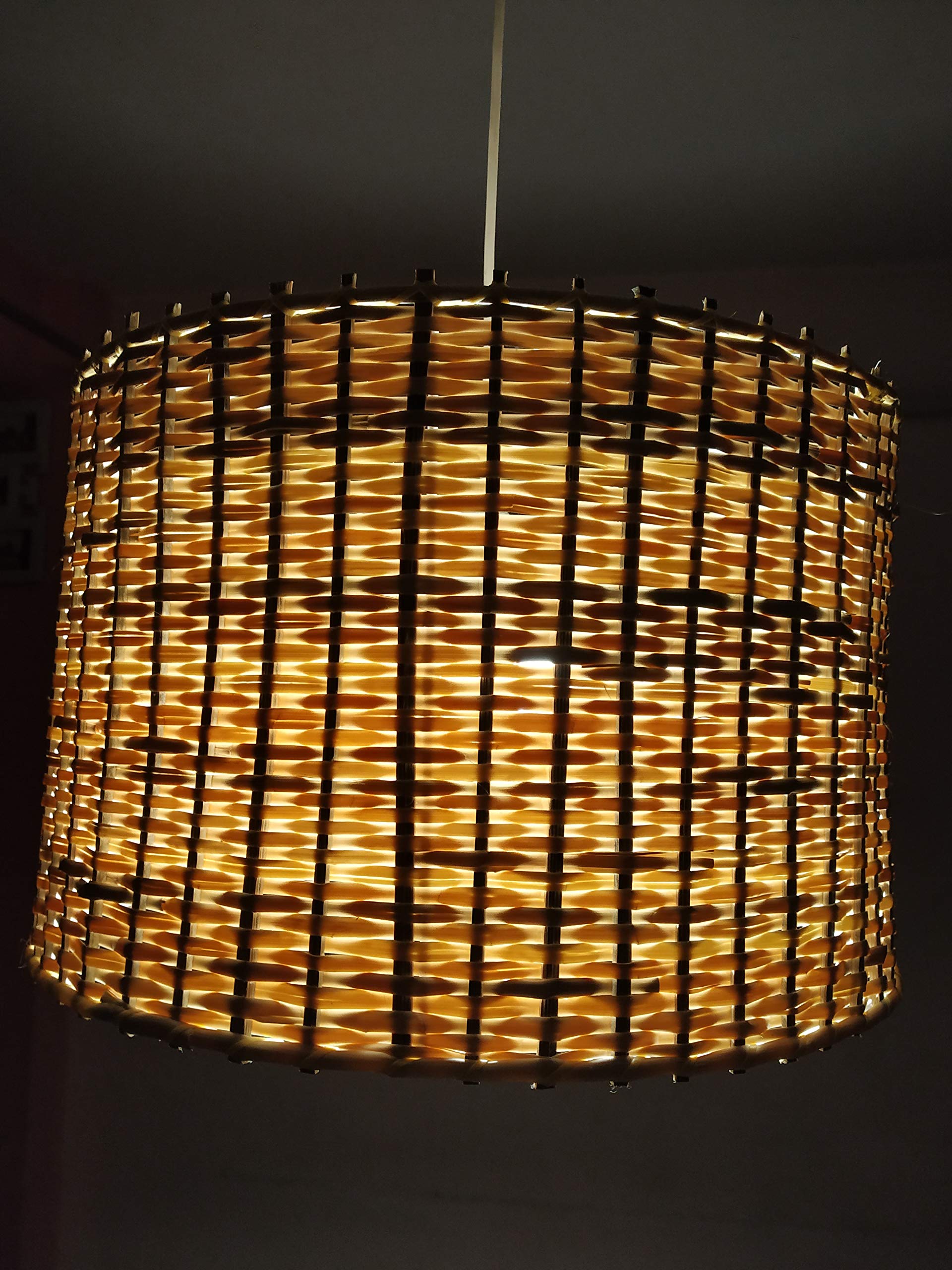 Sunshine Creation Cane Round 12 Inches Drum Shape Table, Floor or Hanging Lamp Shade (Brown)