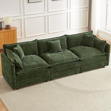 JIEXI Modular Corner Sofa Sectional, Oversized Deep Seat Fabric Couch with Moveable Ottoman, Reversible L-Shape/U-Shape Configurations, Modern Living Room Sofa Set Green 285cm
