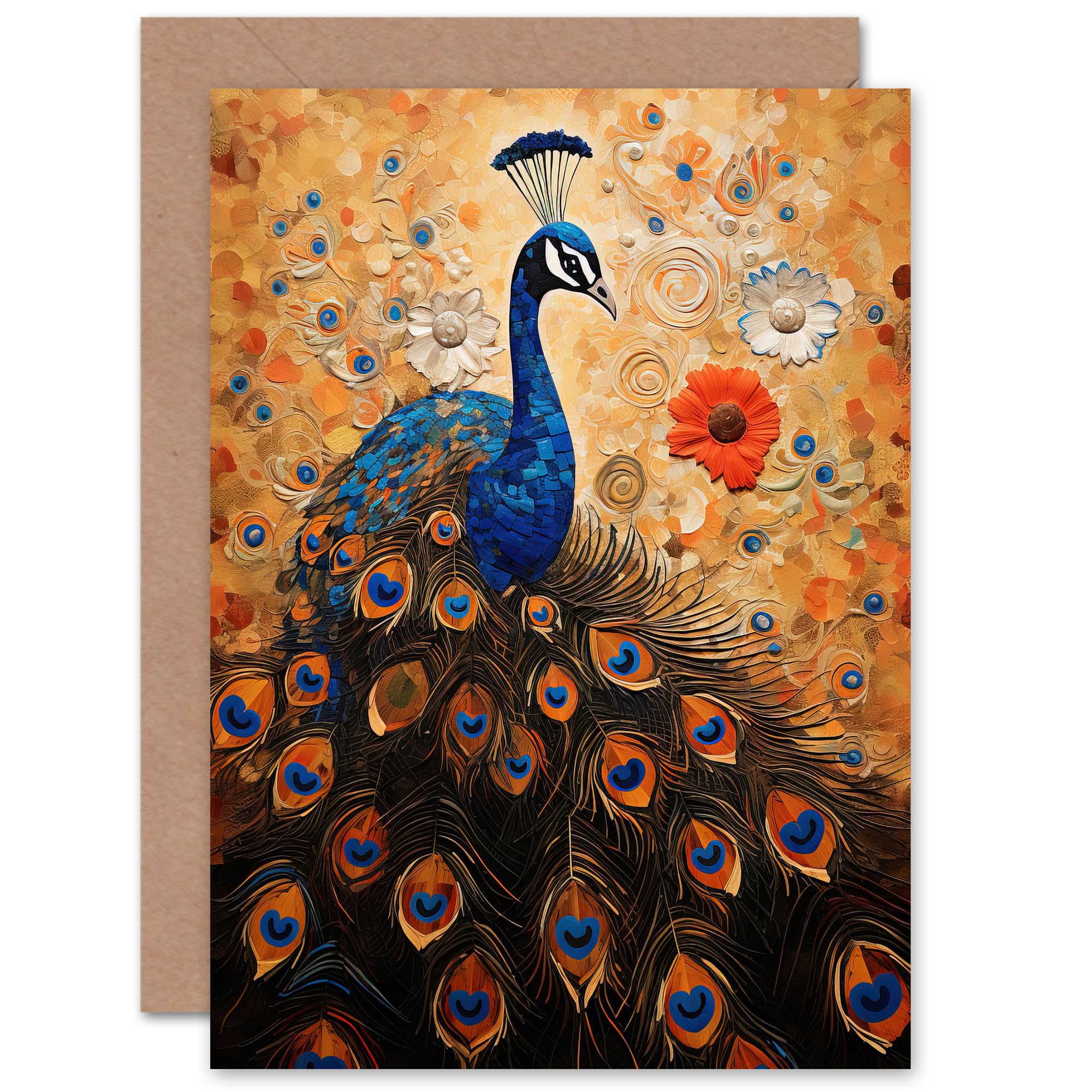 Artery8 - Greeting Card - Peacock Klimt Style With Flowers