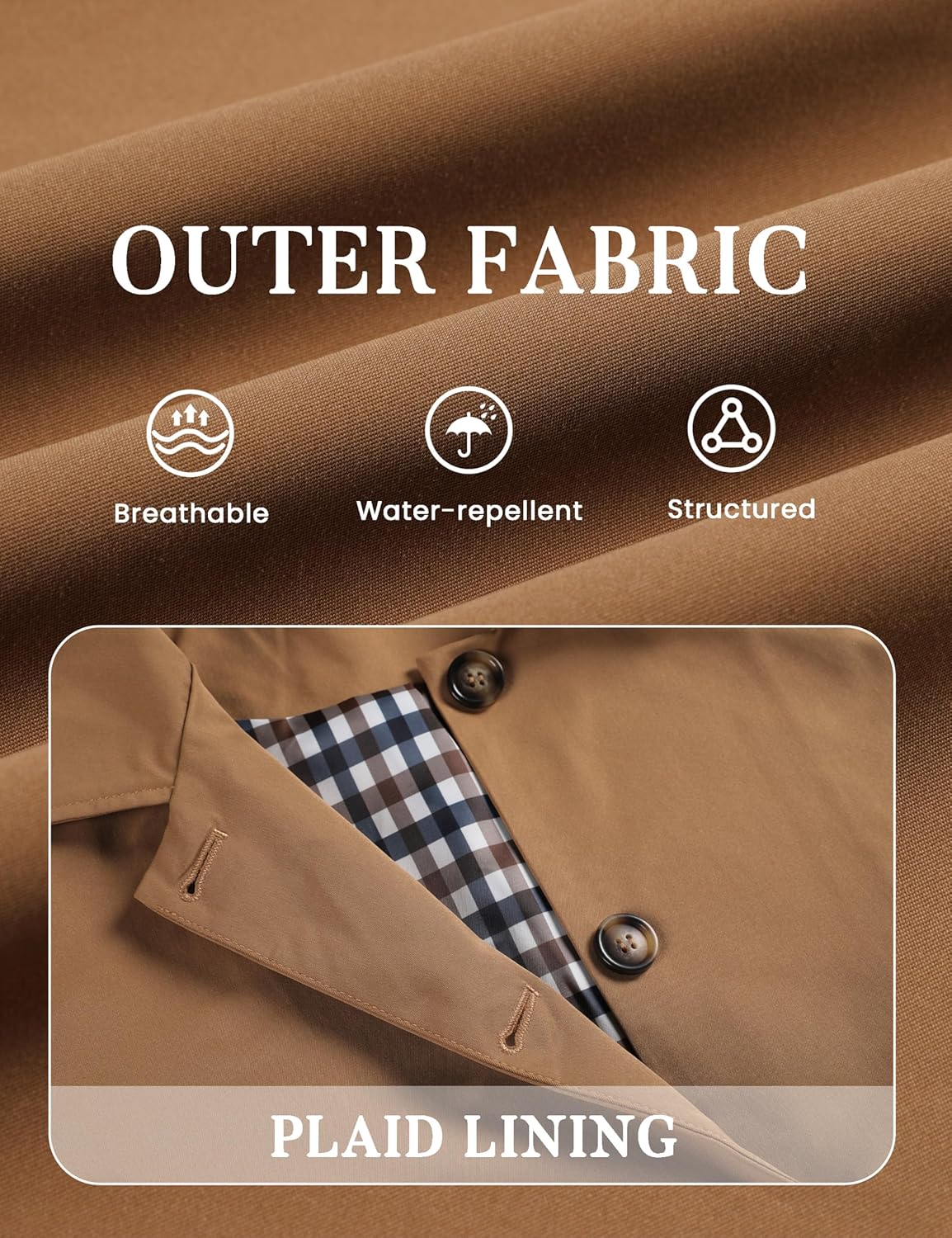 Dqbeng Womens Short Trench Jacket Plaid Lining Button Front Lightweight Classic Casual Outerwear with Pockets - Image 6