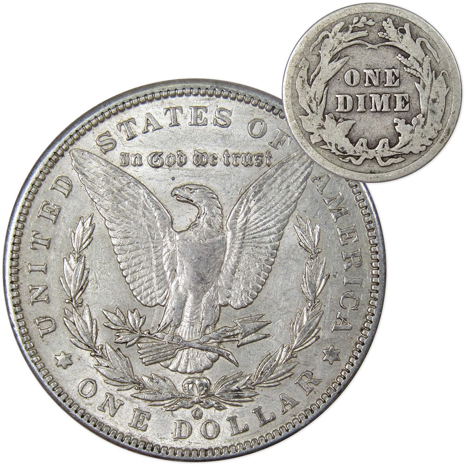 1899 O Morgan Dollar XF EF Extremely Fine with 1916 Barber Dime G Good