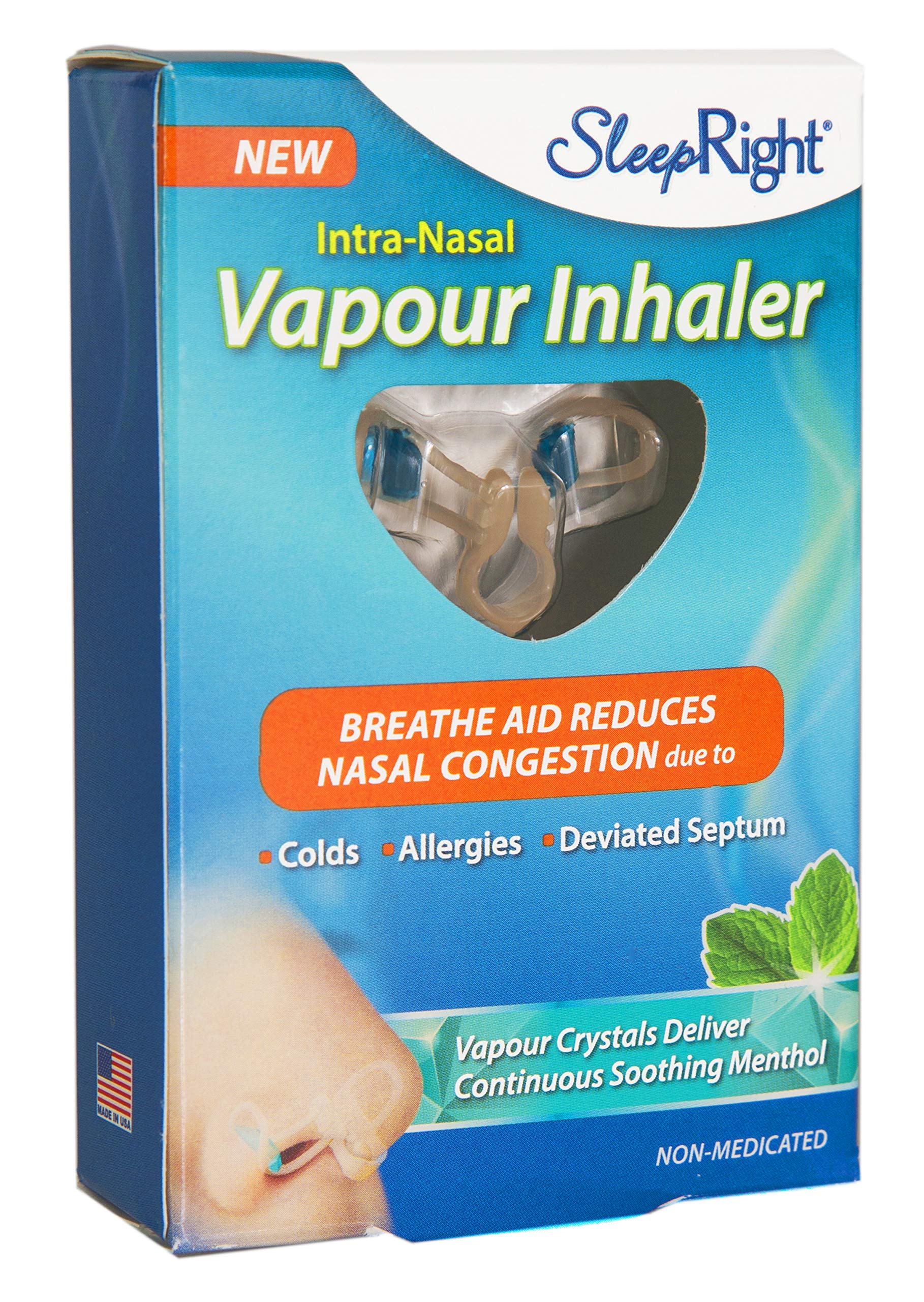 SleepRightVapour Inhaler - Breathe Aid, incorporating Soothing Menthol vapours, Delivered continuously Throughout The Night for up to 10 Nights. Opens Airways and Helps to Reduce Nasal Congestion.