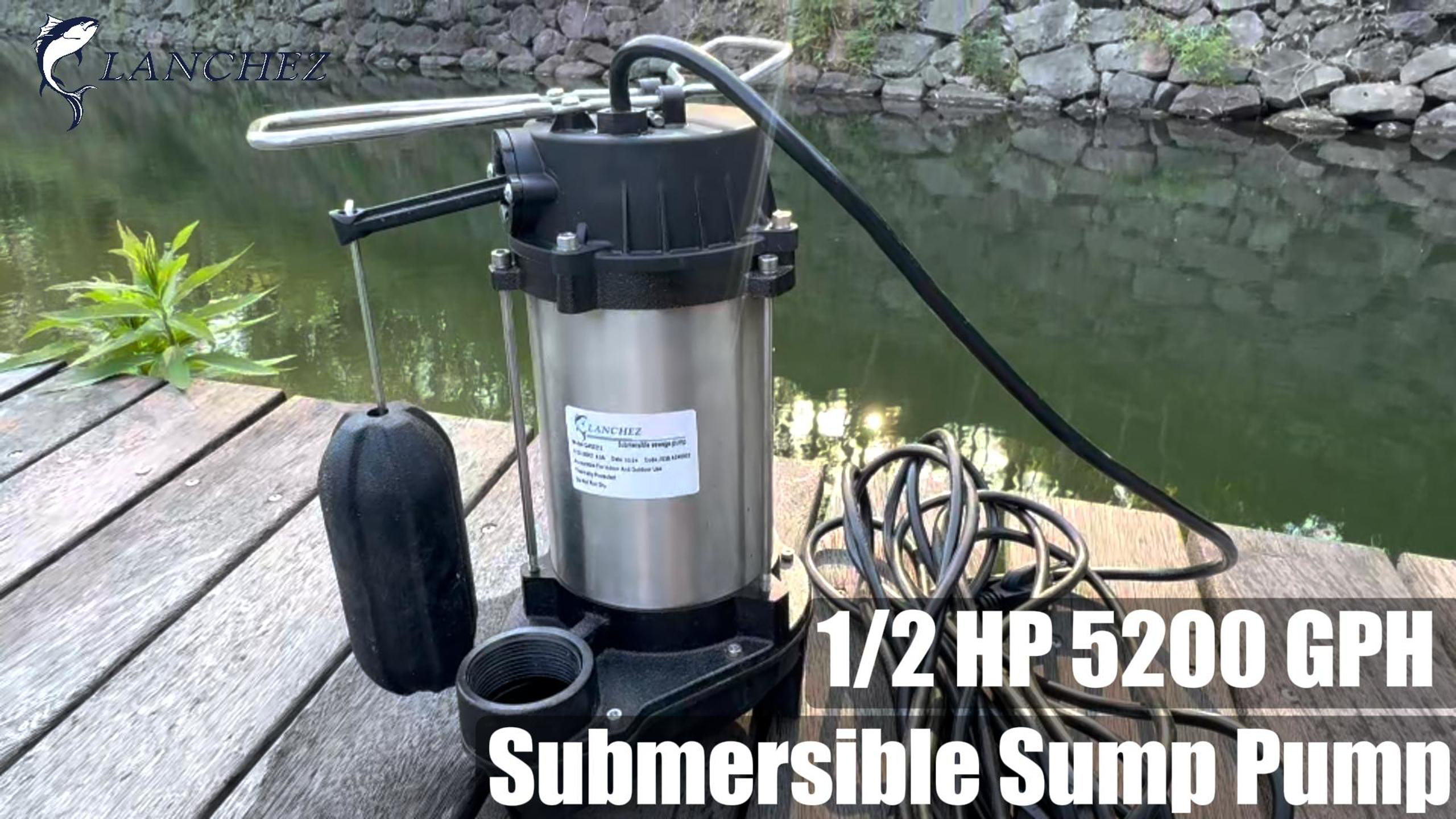 LANCHEZ 1/2 HP 5200 GPH Submersible Sump Pump Cast Iron and