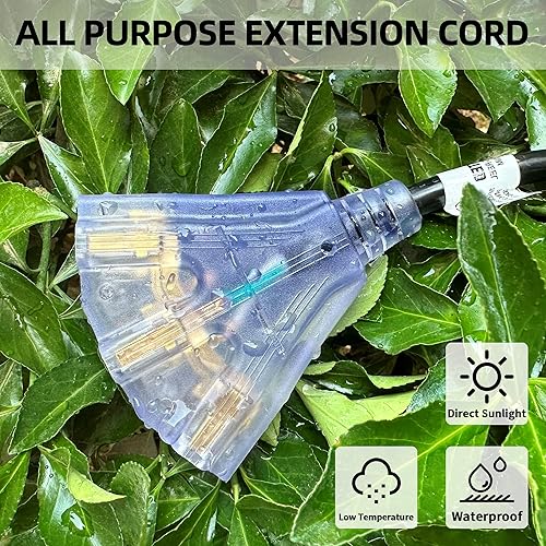 Miniatura 4 de YOJOE Cable de extensión de 3 salidas para interiores y exteriores con extremo iluminado, cable de extensión de alimentación de 3 clavijas 15A