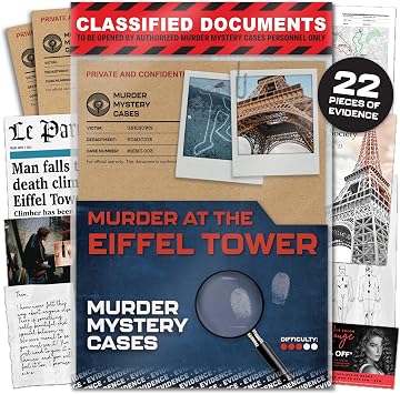 Lucky Egg MMC Death in the Eiffel Tower Thrilling Murder Mystery Games for Adults in Paris 22 Realistic Evidence Pieces, 150 Min Gameplay (3/5 Difficulty) Cold Case Files Game for 1-10 Players