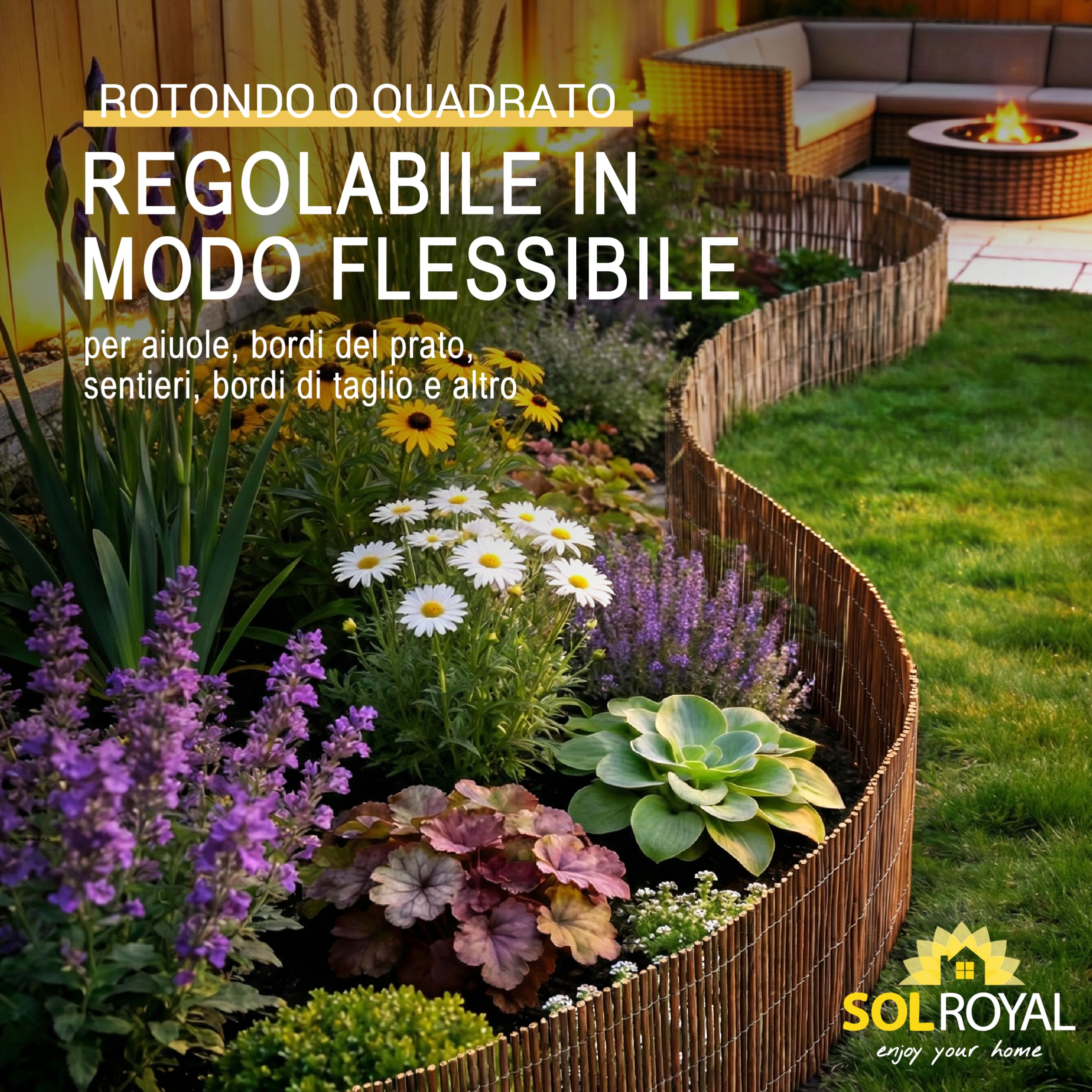 Sol Royal Bordura Giardino in Salice 40 cm alto – Recinzione in Vimini Flessibile con 7 Picchetti e 14 Fascette – Bordatura del Prato, Pannelli per Recinzione Giardino Esterno 40x300 cm – WB79