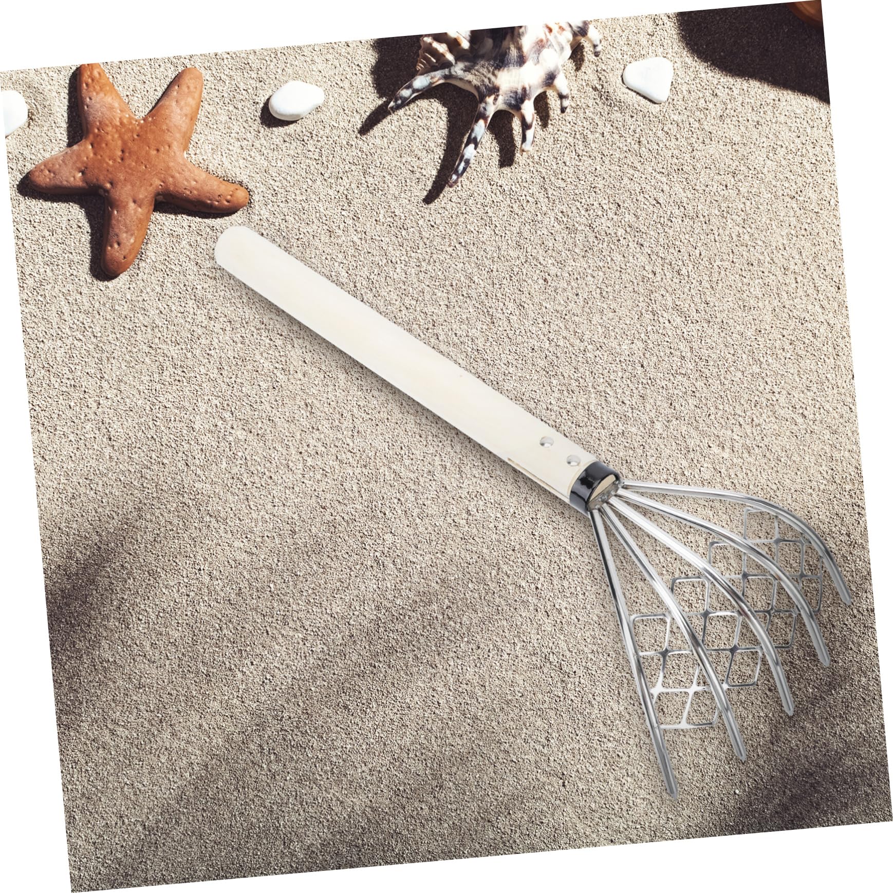 Toddmomy 2 Stck. Edelstahlrake Muschel Rechen klein Rasen Klaue klatschen Schmutz Muschelrechen im Freien Gartengeräte, Rechen Metallrake Muschelrechen mit Griff Unkrautrechen Holz Silber