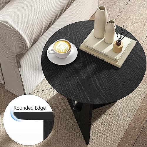Miniatura 4 de Mesa auxiliar redonda negra, mesa auxiliar única y mesa de centro pequeña para sala de estar, balcón