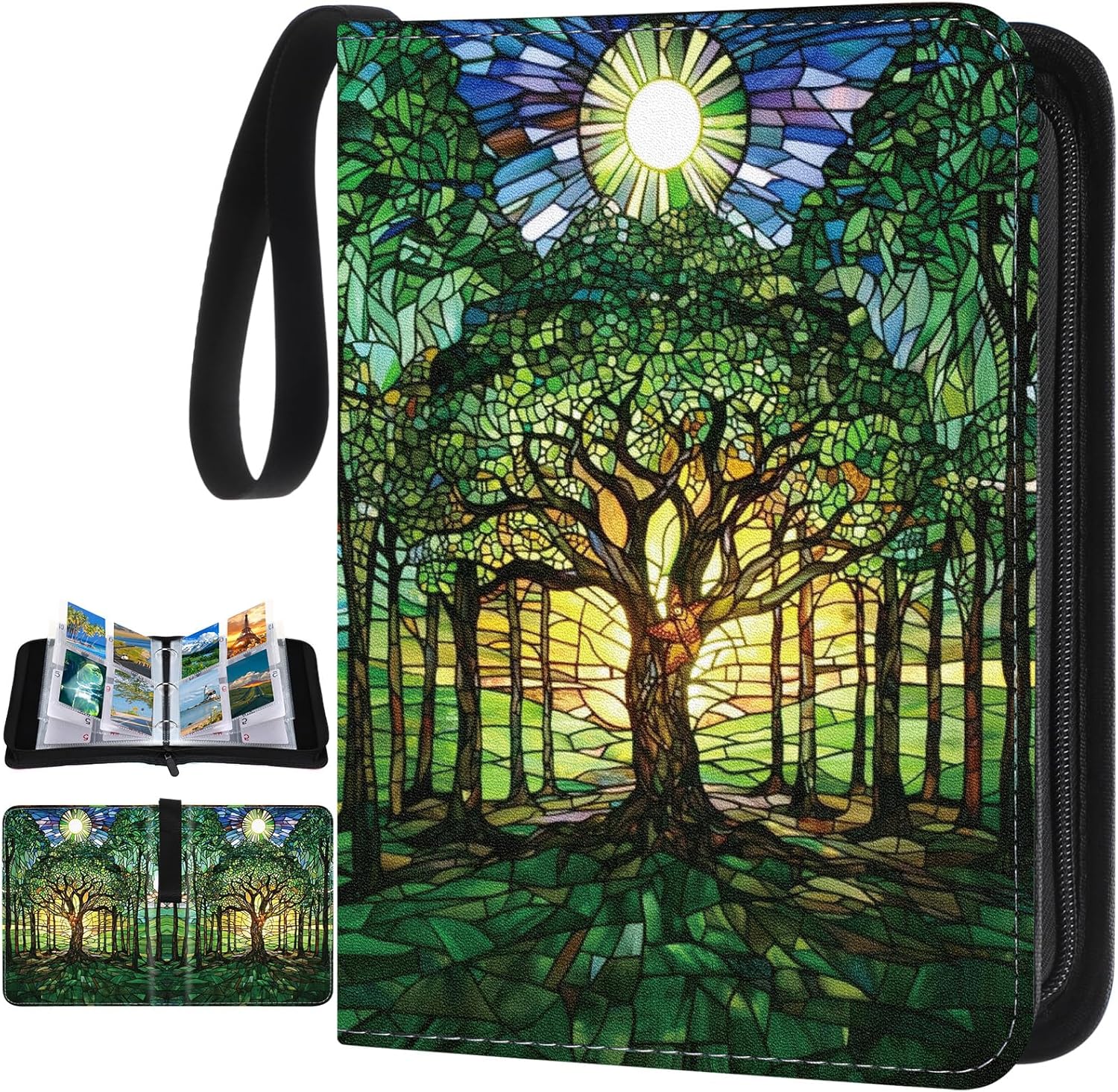 Card Binder 4/9 Pocket PU Waterproof Trading Binder Compatible with Mtg/ygo/tcg for 400/900 Portable Album Holder with Zipper Wristband Card Organizer