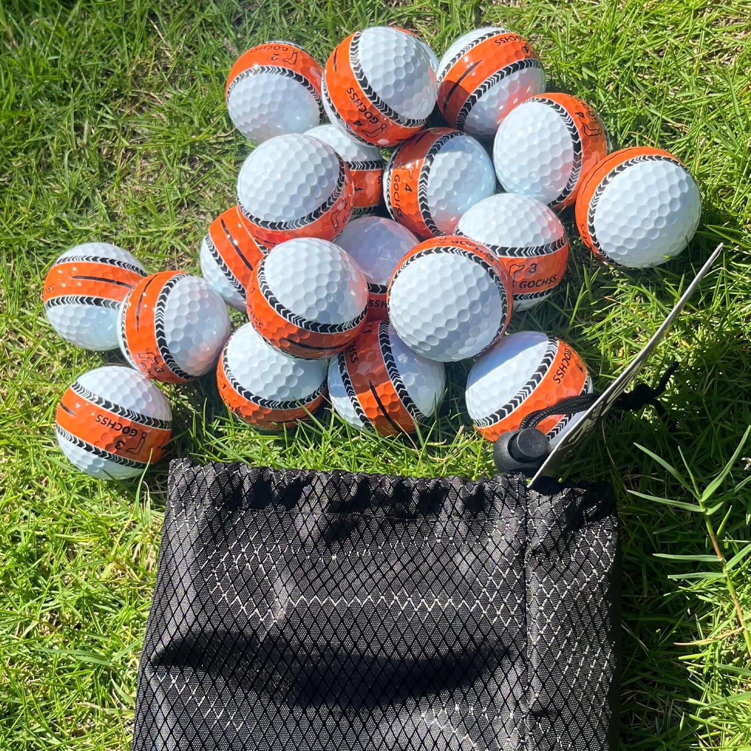 GOCHSS 2 Layer Surlyn Golf Balls with Orange Aiming Line 332 Dimples Low Spin Width Over 90 Feet Long Lasting Golf Balls for Amateurs, Juniors and Women - Pack of 20