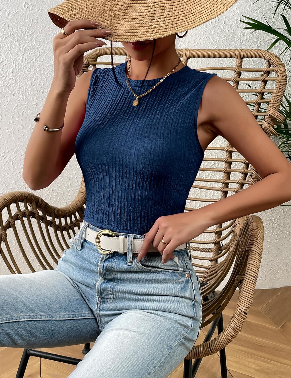 Zeagoo Women's High Neck Tank Top 2026 Summer Casual Ribbed Knit Slim Fitted Basic Textured Sleeveless Shirts - Image 2