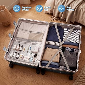Zipperless Luggage, 20 Inch Carry-On Suitcase | Airline Approved Carry-On 22x14x9, 9H Scratch PC Hardshell, Aluminum Frame, TSA Lock, 360 Spinner Wheels, Gray