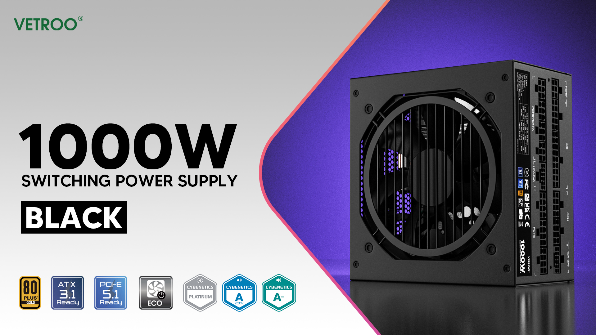 Amazon.com: Vetroo 1000W Black Power Supply ATX 3.1 Ready Dual