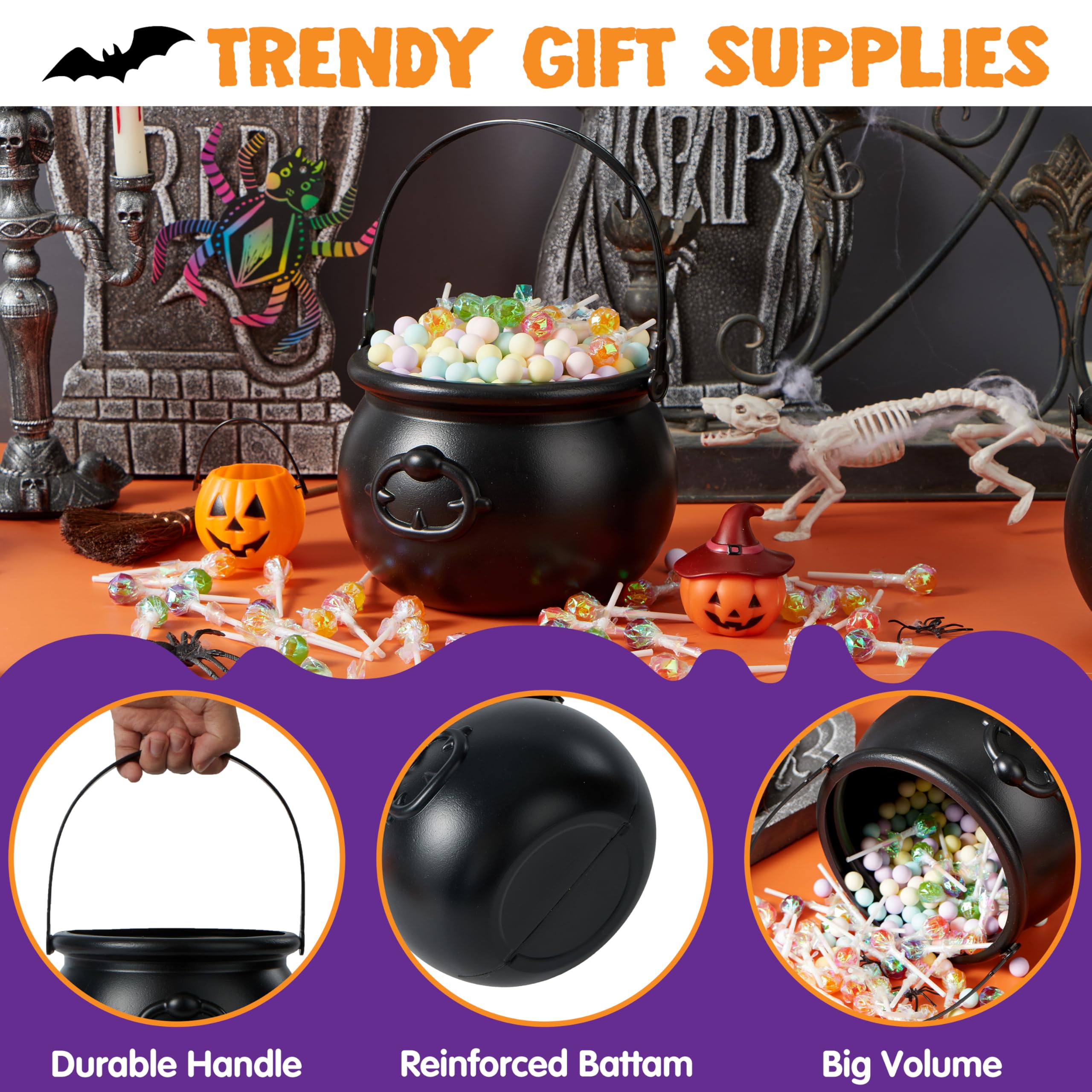 JOYIN Grande calderone nero di Halloween, 19,1 cm, pentola strega, bollitore caramelle, supporto calderoni