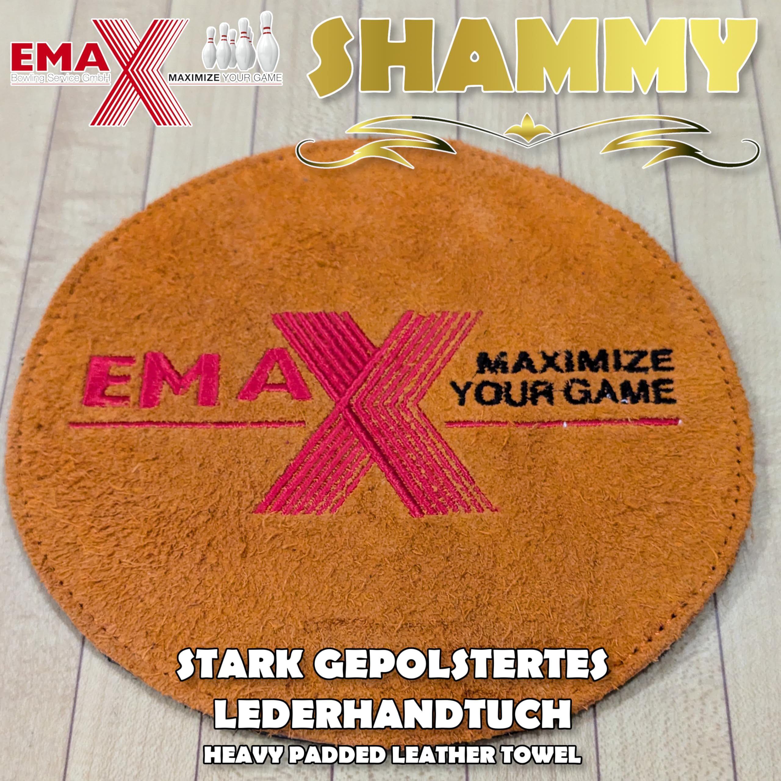 EMAX | Serviette de bowling Shammy | Forme ronde | Tampon de nettoyage pour boules de bowling | Tissu de bowling en cuir | Accessoires de bowling | Chiffon de soin de balle | 9 couleurs (orange)