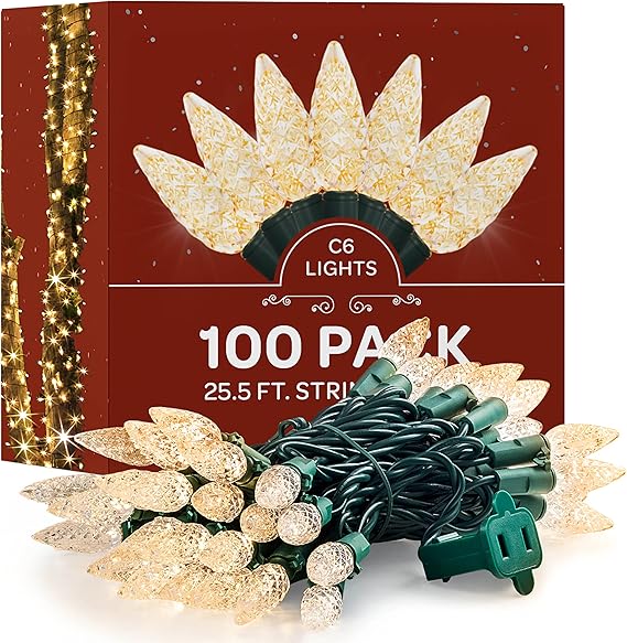 C6 Christmas Lights Bright White [Set of 100] C6 LED Christmas Lights, UL Approved for Indoor
