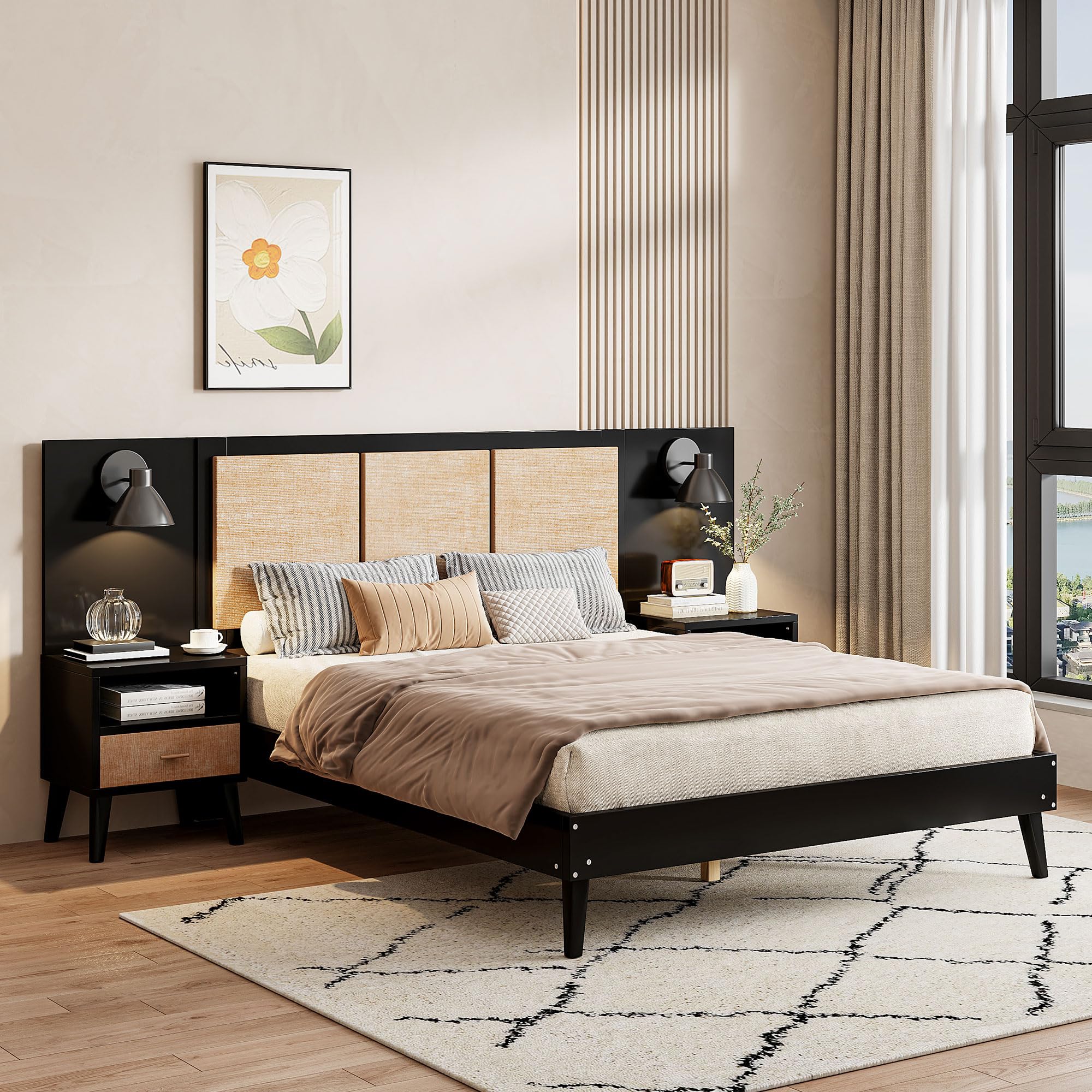 Amazon.com: RuiSiSi Solid Wood Bed Frame with 2 Nightstands, Queen