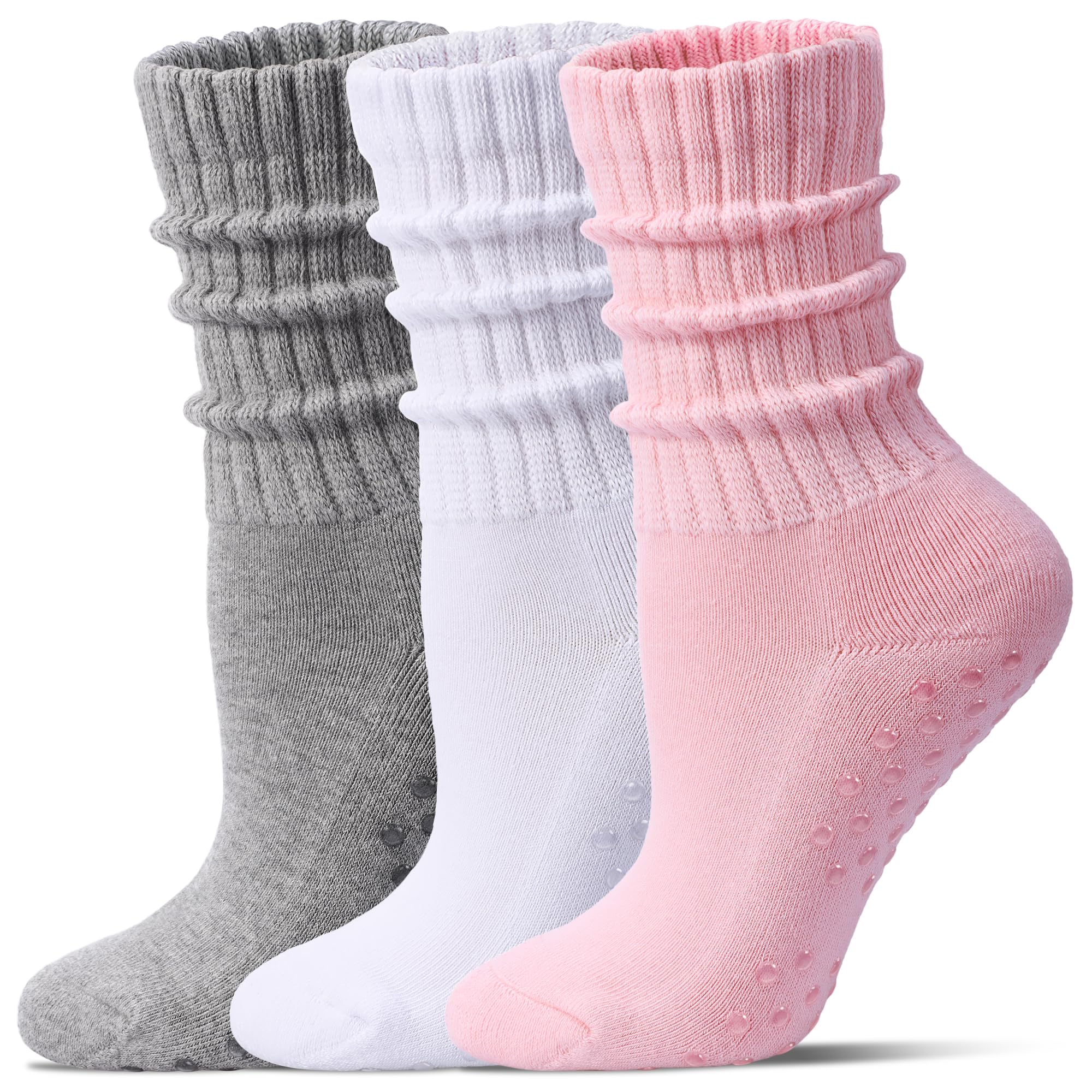 Pilates Socks for Women Mid Calf Slouch Yoga Socks with Non Slip Grippers for Barre Boot Sock 3
