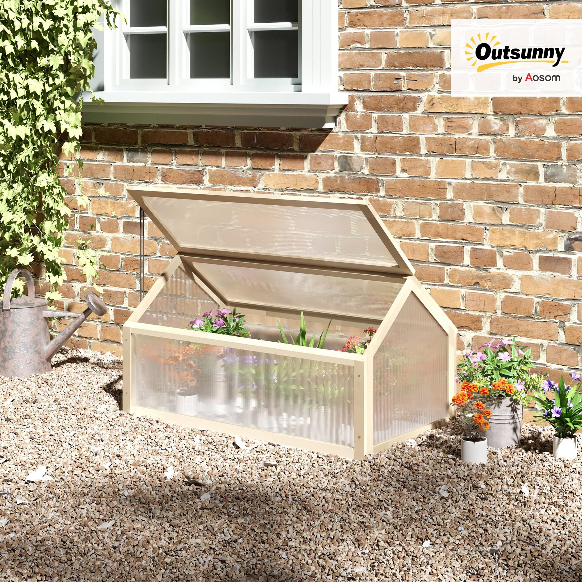 Outsunny Inspekt z drewna, mini szklarnia 90 x 52 x 49,5 cm, szklarnia z osłoną, przepuszczająca światło, skrzynka na inspekty, odporna na warunki zimowe, podwyższona grządka do ogrodu, na balkon,