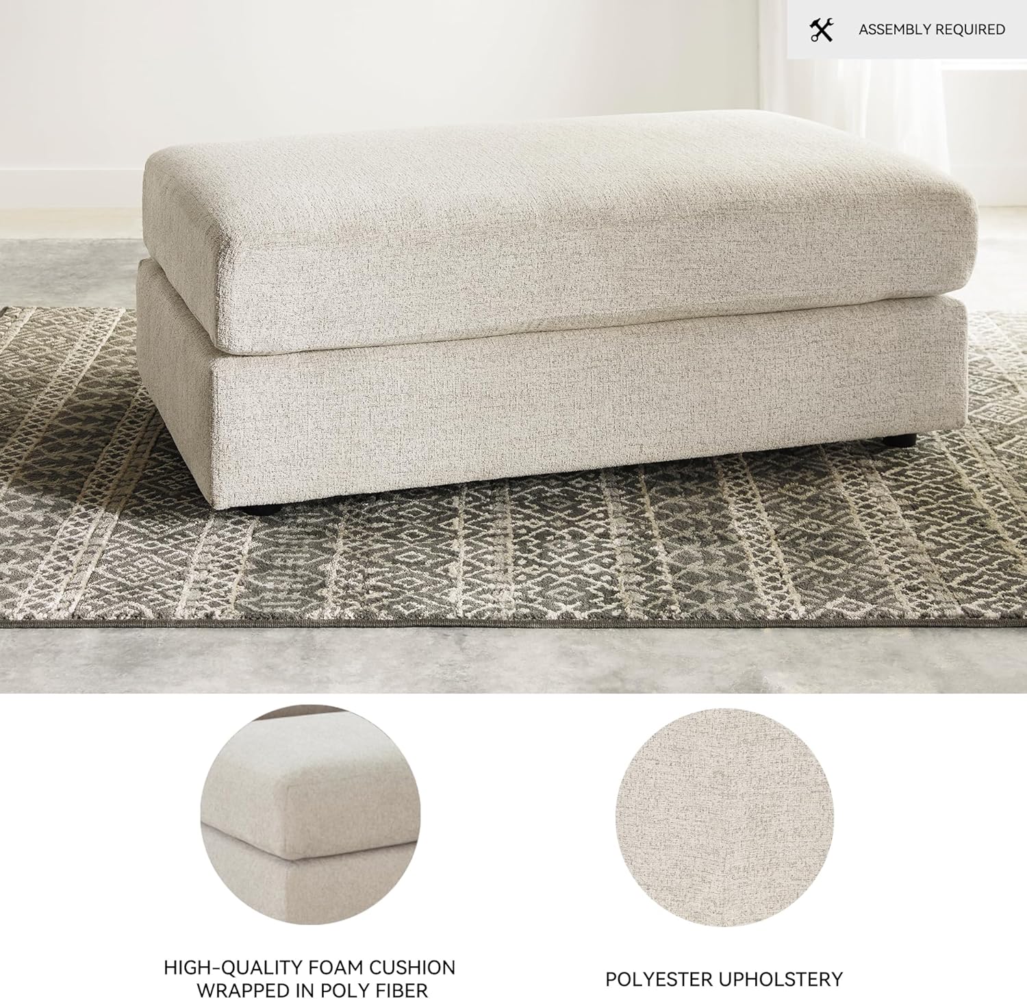 Signature Design by Ashley Soletren Contemporary Chenille Oversized Ottoman, Off-White