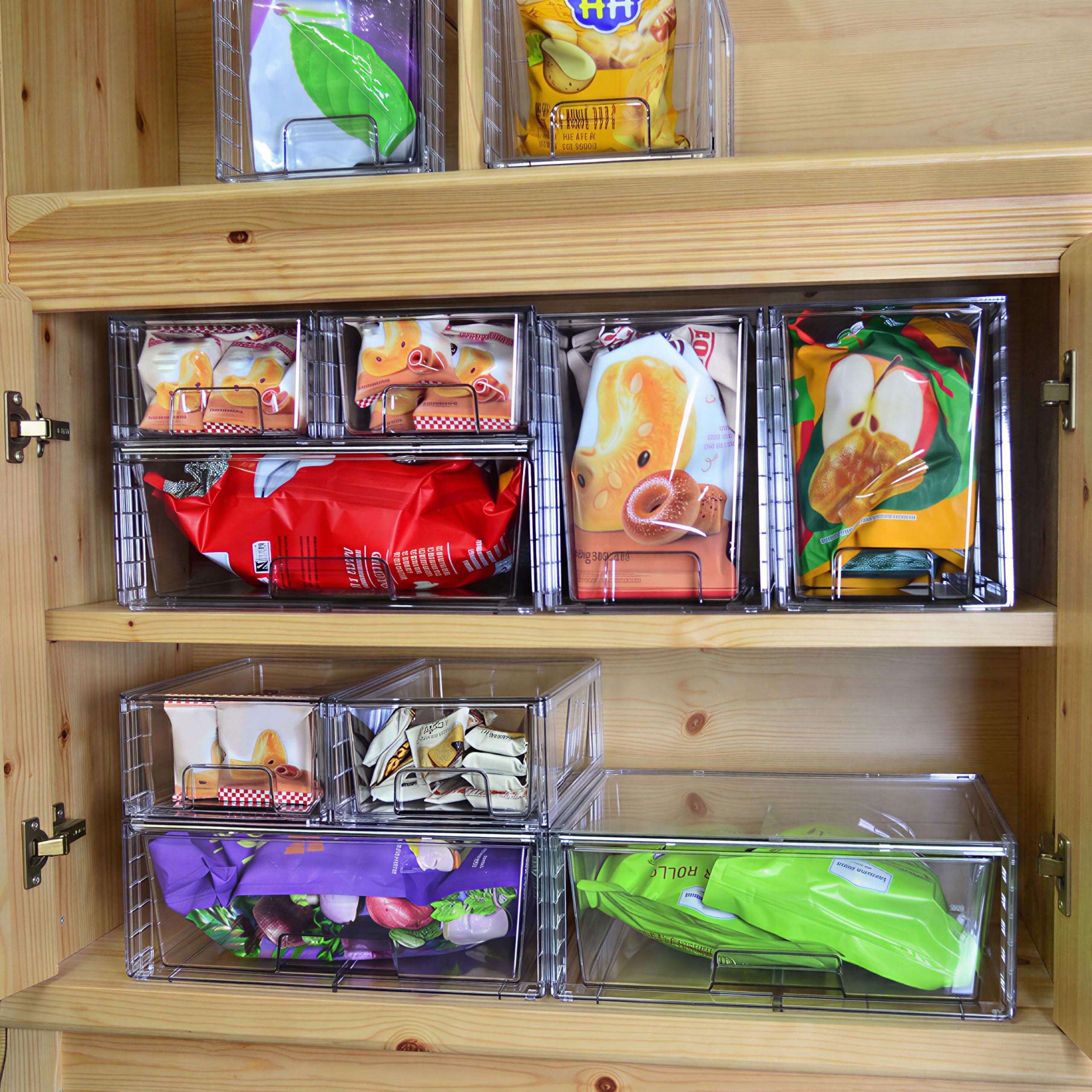 Lot de 2 Tiroirs de Rangement Empilables Transparent Petit Modèle, Organisateurs Acrylique avec Poignées, pour Réfrigérateur, Salle de Bain, Cuisine, Placard, Rangement Garde-Manger