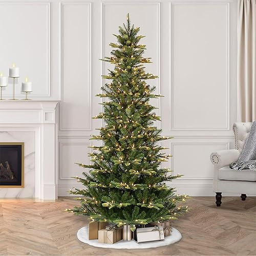 Miniatura 7 de Árbol de abeto Aspen delgado preiluminado de 9 pies, 1451 puntas de PEPVC, 700 luces incandescentes transparentes UL, pedal de encendido y apagado