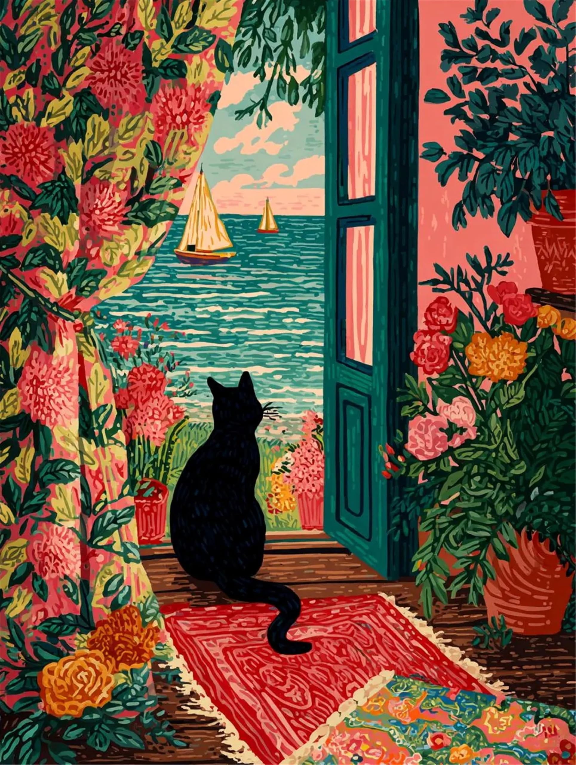 NZNANCHU Cat Paint by Number for Adults,Flower Painting Kits for Beginner