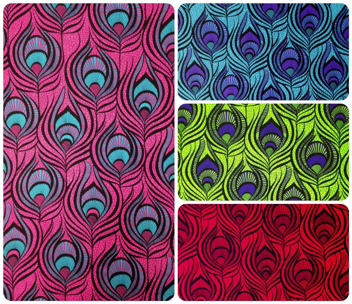 Big Peacock Feather Pattern on Heavy Stretch Polyester Spandex Fabric by The Yard (Blue)