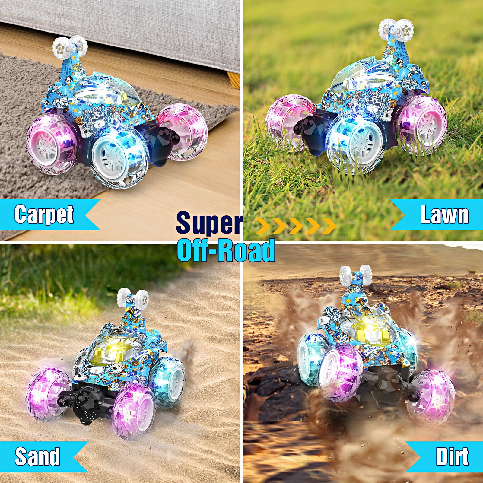 Dislocati 360° Rotazione LED Macchina Telecomandata per Bambini, 2.4GHZ 4WD RC Auto Telecomando, Regali giocattolo per bambini (Camuffare)