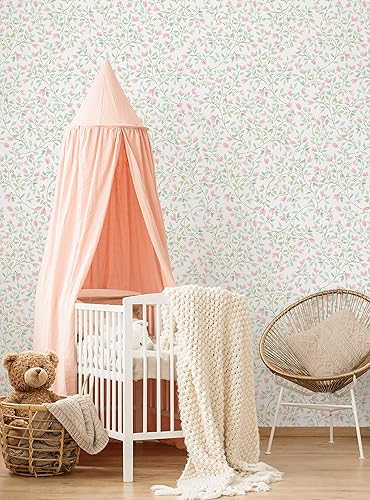 Miniatura 10 de Simple Shapes Floral Vines - Papel tapiz de acuarela para despegar y pegar (una sola hoja, 2 x 9 pies, gris púrpura)