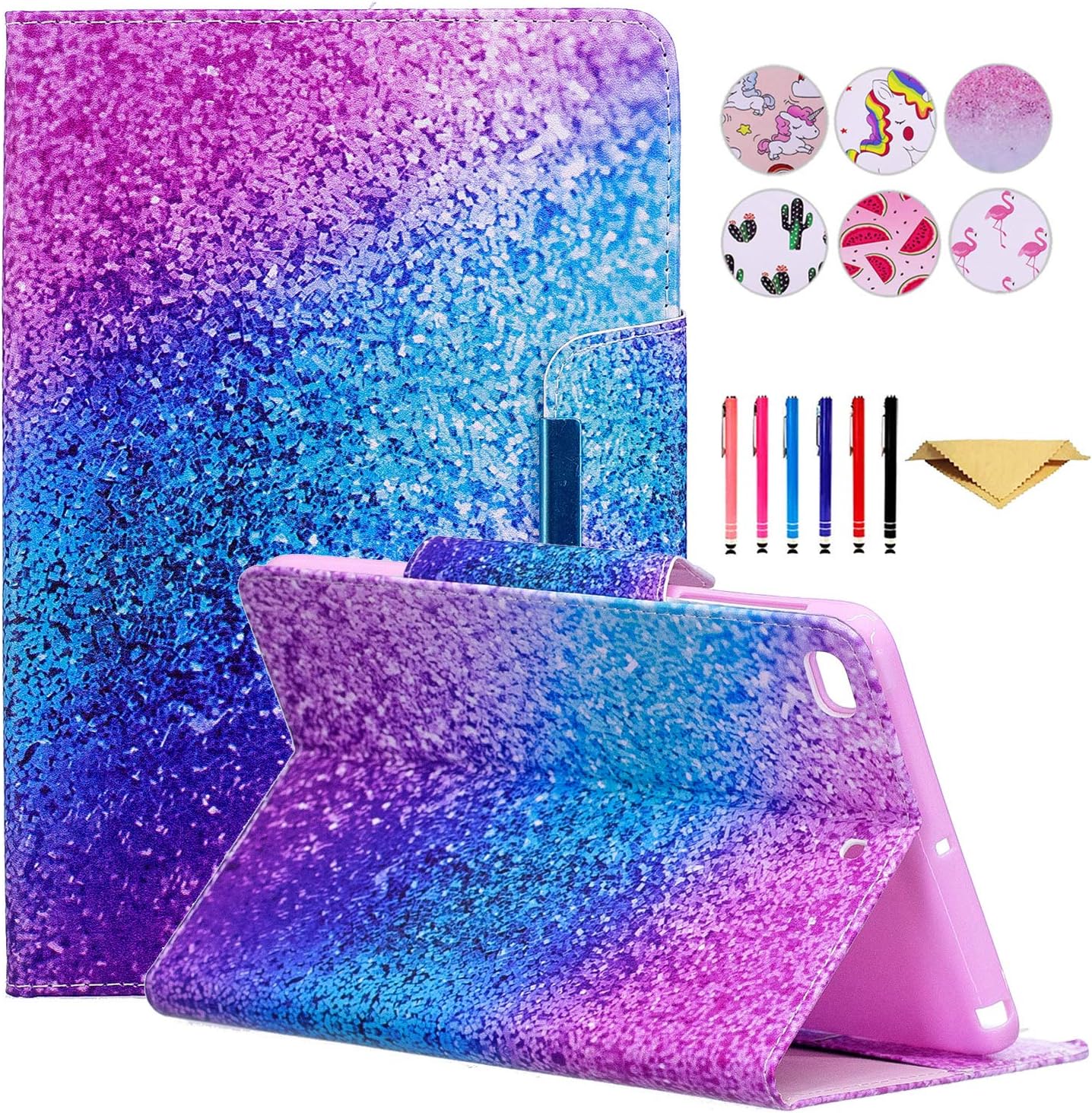 MonsDirect Case for iPad Mini 1 2 3 4 Mini 5, Leather Smart Kickstand Case Flip Wallet Protective Case Compatible with iPad Mini 1 2 3 4 Mini 5 2019, Rainbow Sand