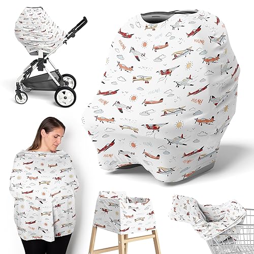 Sweet Jojo Designs Funda de asiento de coche para bebé con diseño de avión, estilo vintage, silla alta para lactancia, carrito de compras,