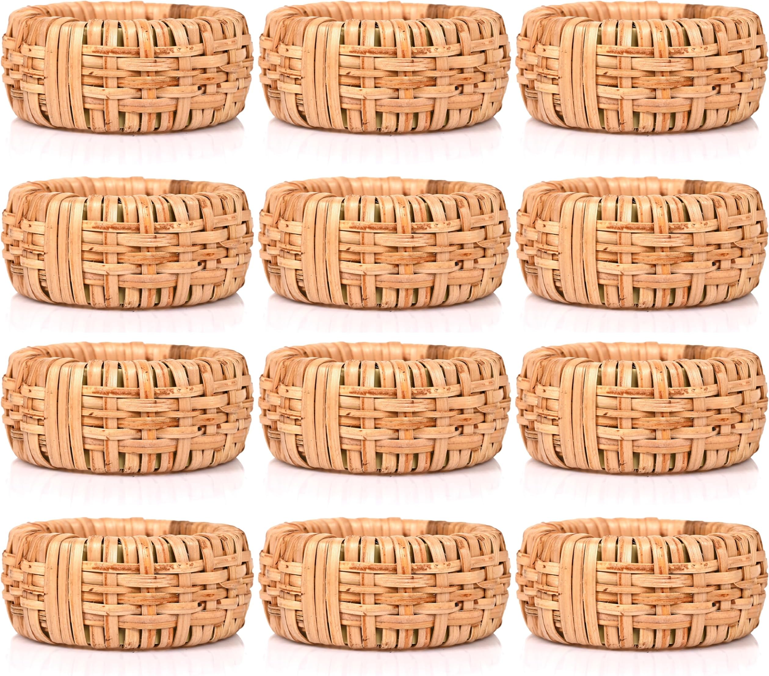 ALPHA Living HOME Natural Rattan Napkin Rings Set of 12 - Handcrafted Cane Serviette Holders for Table Decor, Weddings, Parties, Dinners, Rustic Boho Style Napkin Rings Set (Brown)