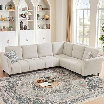 Modular Sectional Sofa Couch, Modern Linen L Shaped Couch Chaises 6-Seater Convertible Sofa for Living Room Apartment, Beige