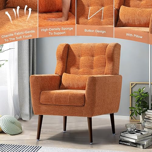 Miniatura 4 de INMOZATA Silla decorativa de mediados de siglo de felpilla tapizada moderna, para sala de estar, lectura, sala de estar, con cojín de cintura,