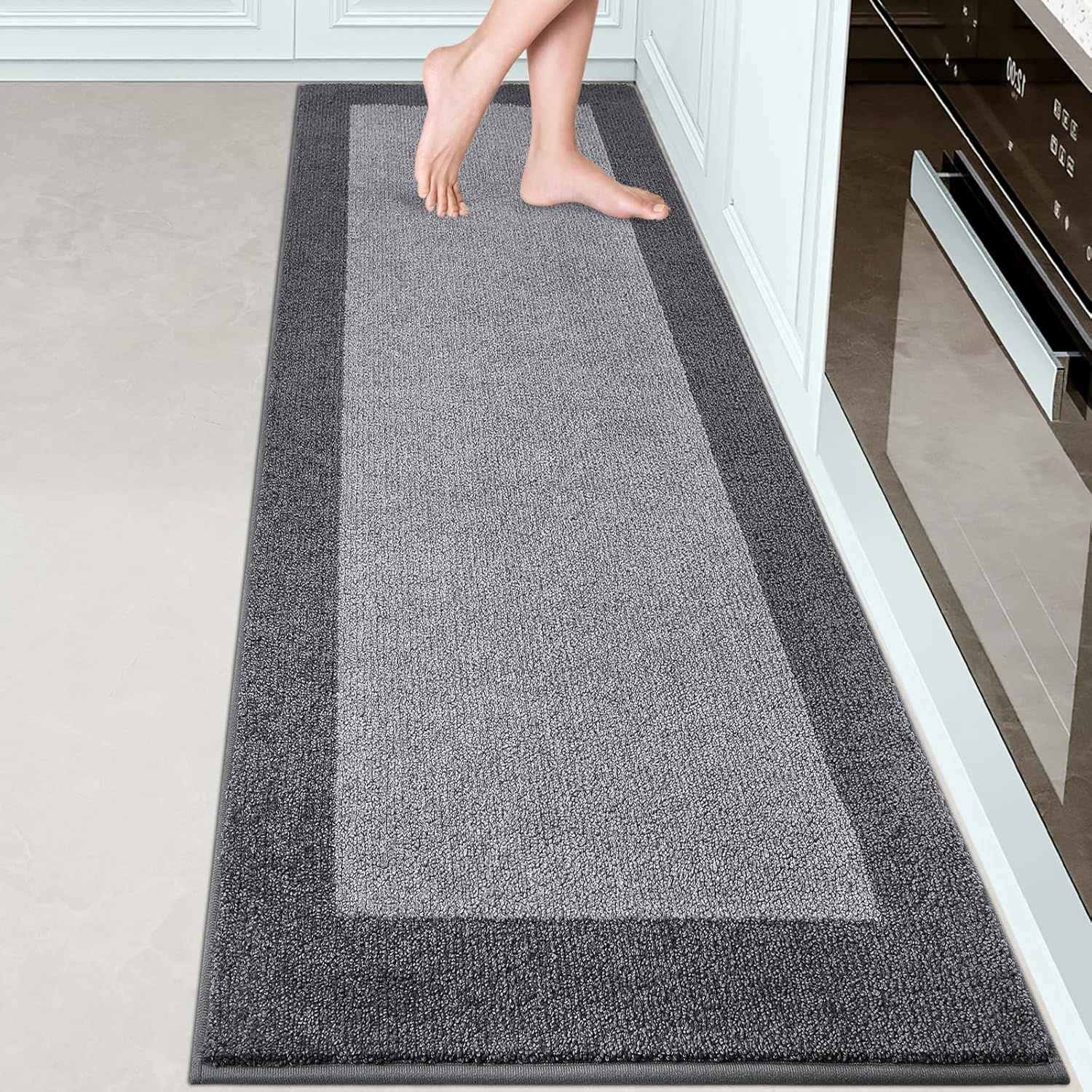 Machine Washable Kitchen Rug 24" x 84", Non Slip Kitchen Mat for Floor, Absorbent Entrance Runner Rug for Bedroom, Hallway, Bathroom, Door (Roll Packing) 24" x 84" Grey