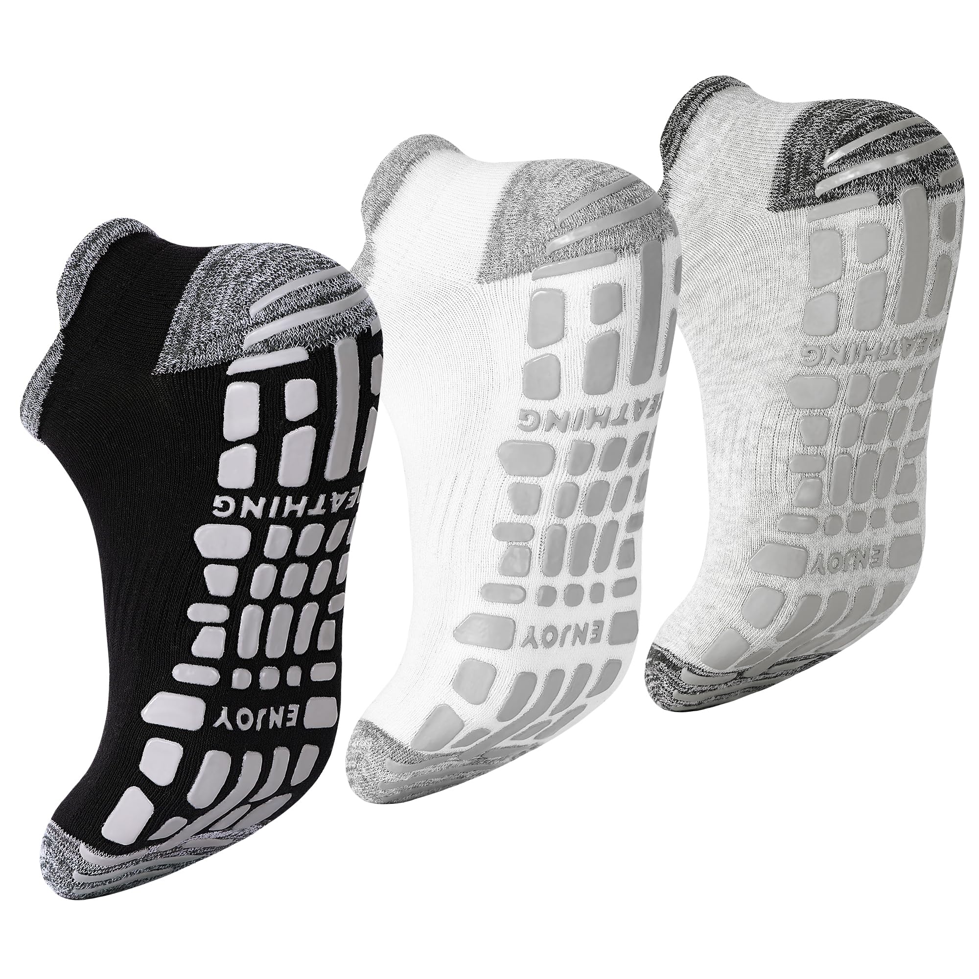 ELUTONG Herren Rutschfest Sneaker Socken, 3 Paar Anti-Rutsch Atmungsaktive Baumwolle Sportsocken, Schwarz Weiß Knöchel Männer Socken 39-49