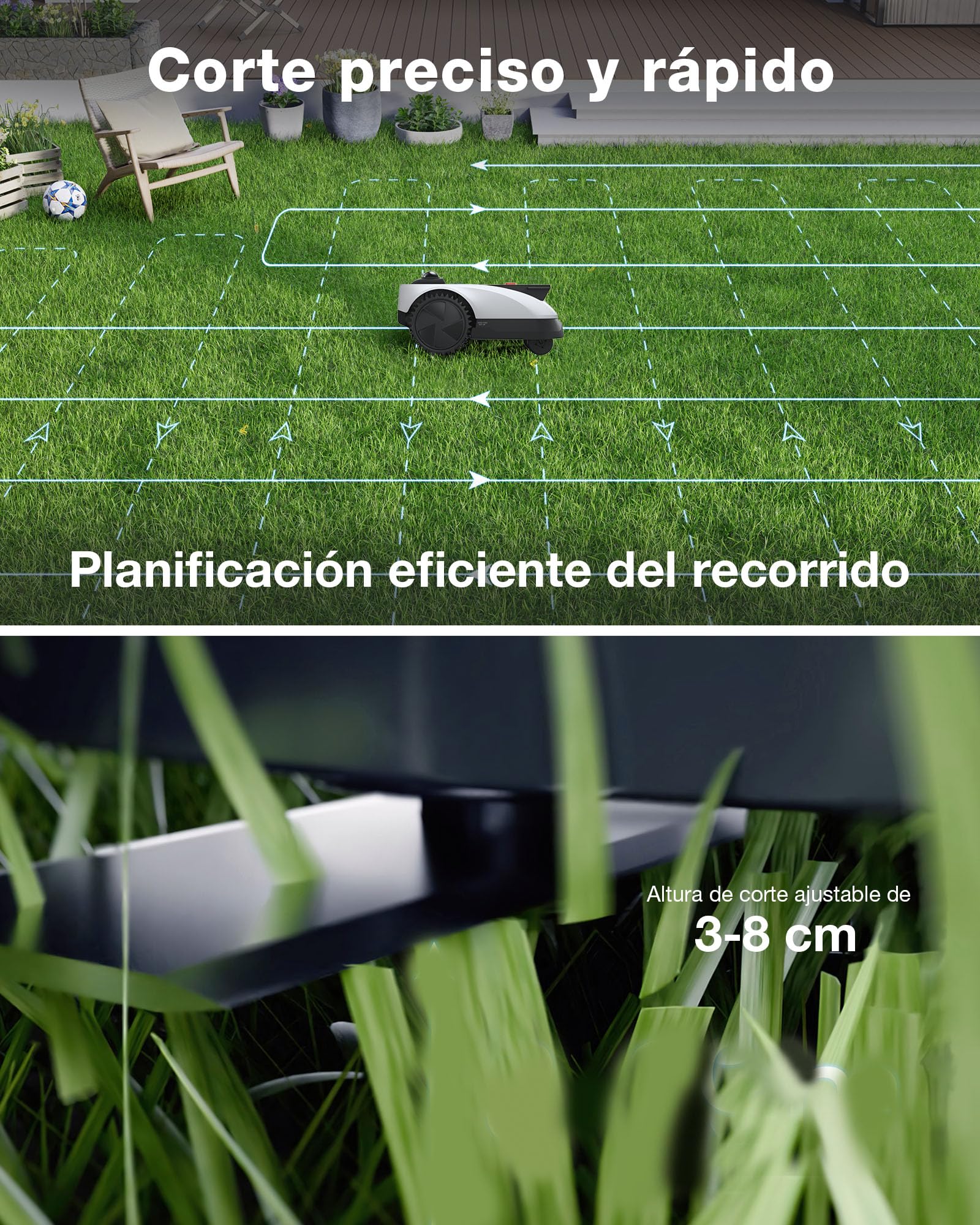 Robot Cortacésped Ecovacs Goat O1200 LiDAR Pro Care Kit sin Cable Delimitador, 1200 m², Navegación Dual-LiDAR 360°, Mapas Automáticos, Detección de Obstáculos 3D con IA, Corte Preciso de Bordes