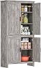 HOMCOM 64 4-Door Kitchen Pantry Freestanding Storage Cabinet with 3 Adjustable Shelves for Kitchen, Dining Room, Gray