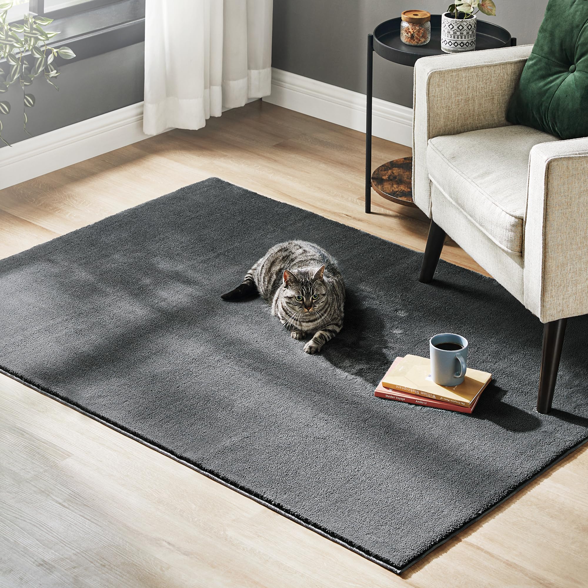 SONGMICS Teppich, 120 x 170 cm, Wohnzimmerteppich, Rutschfester Teppich, Dekoration, für Wohnzimmer, Schlafzimmer, maschinenwaschbar, modern, anthrazitgrau TAR012G02